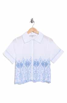 Palm Embroidered Short Sleeve Button Front Shirt