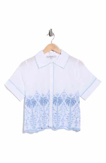 Palm Embroidered Short Sleeve Button Front Shirt