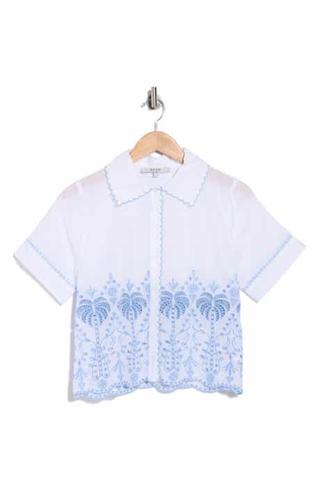 Palm Embroidered Short Sleeve Button Front Shirt