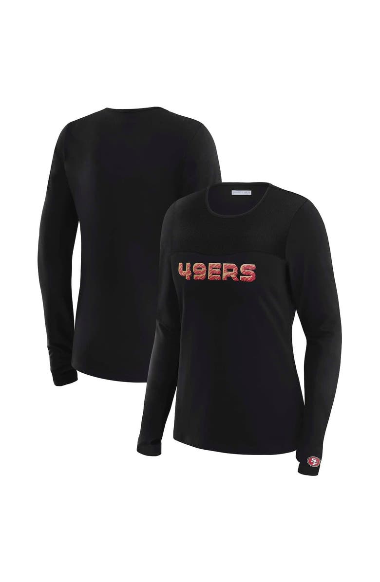 WEAR by Erin Andrews Women's WEAR by Erin Andrews x Gracie Hunt Black San Francisco 49ers Mesh Panel Long Sleeve T-Shirt, Main, color, Black