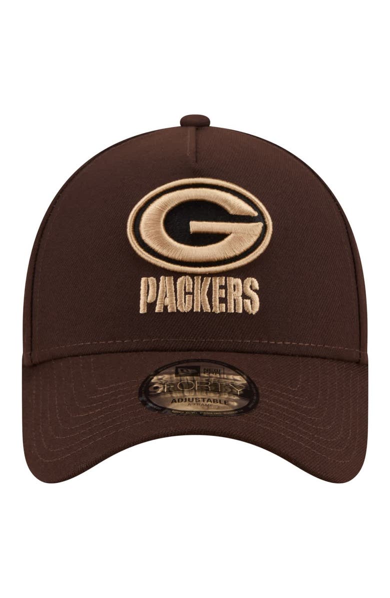 New Era Men's New Era Dark Brown Green Bay Packers Burnt Wood A-Frame 9FORTY Adjustable Hat, Alternate, color, Dark Brown