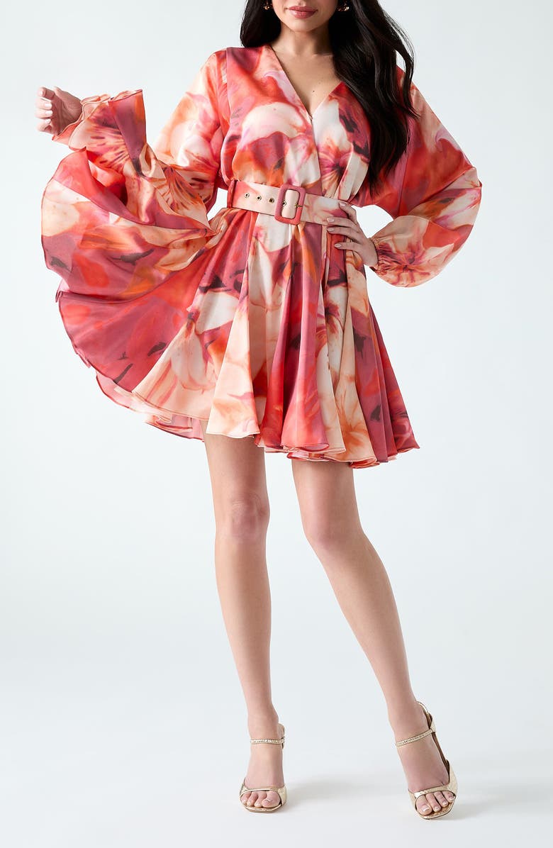 Marciano Estella Print Belted Fit & Flare Dress, Main, color, Pink Multi