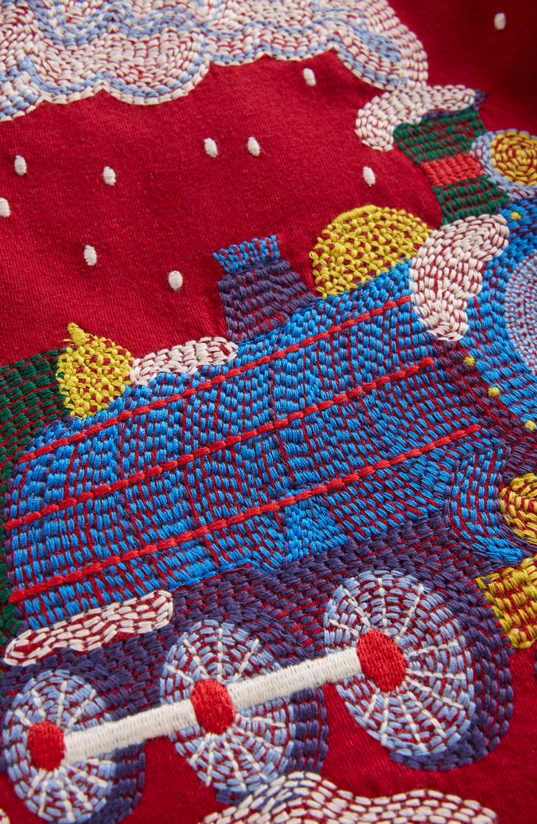 Mini Boden Kids' Superstitch Long Sleeve Cotton T-Shirt, Alternate, color, Chili Pepper Polar Express