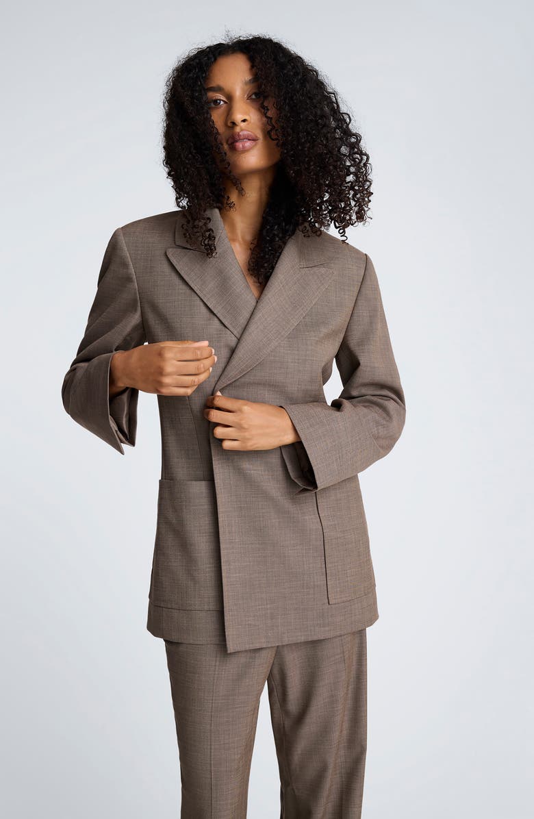 Kenneth Cole Double Breasted Contour Jacket, Alternate, color, Camilla Brown