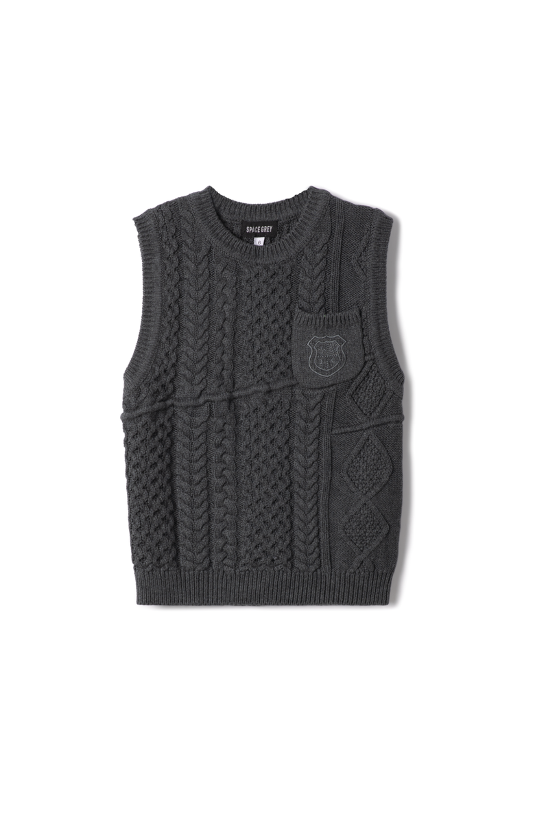Space Grey Crest Knitted Sleeveless Vest, Main, color, Charcoal