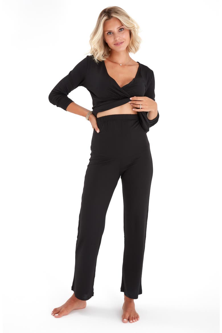 Sleep Tight Pajama Set for Pregnancy, Nursing and Ever After, Alternate, color, BLACK