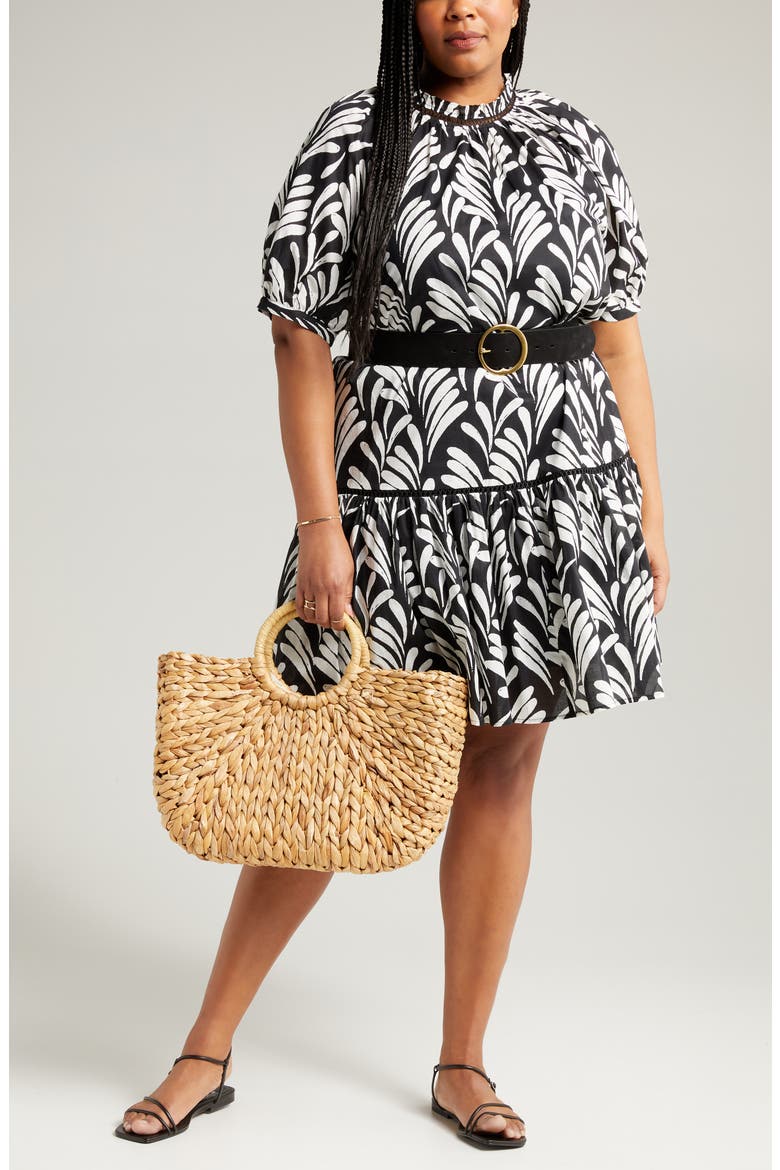 Print Puff Sleeve Dress, Main, color, BLACK PRINT
