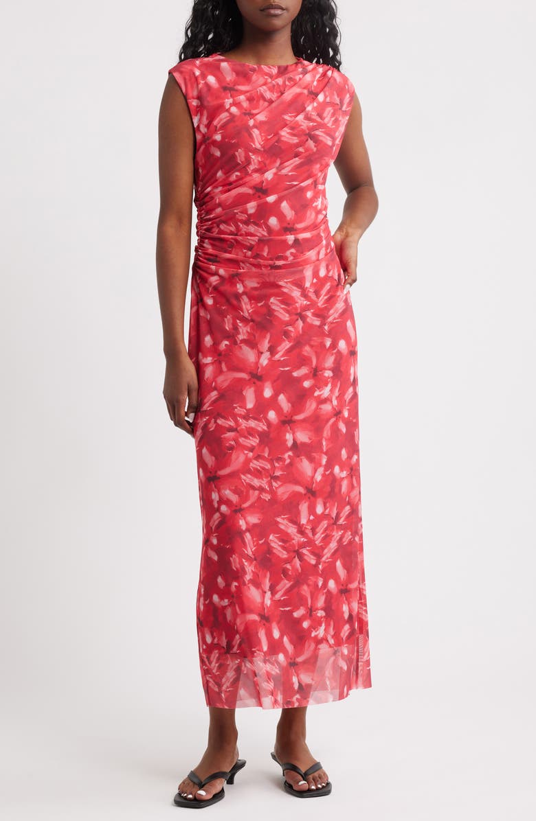 & Other Stories Floral Mesh Sheath Dress, Main, color, Red Medium