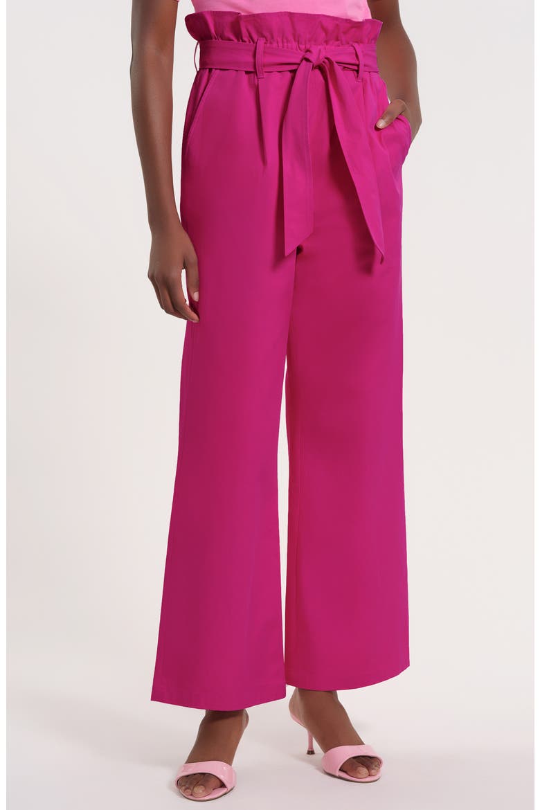 Paper Bag Waist Cotton Pants, Main, color, HOT PINK