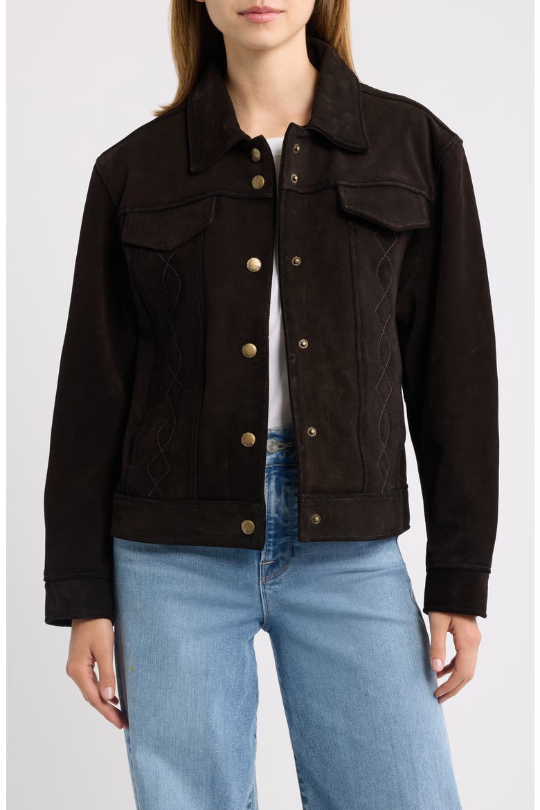 Cow Split Leather Jacket, Main, color, DARK BROWN