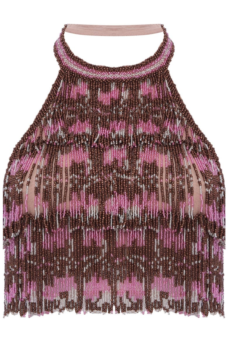 Rose Mirage Beaded Halterneck Top, Alternate, color, BROWN