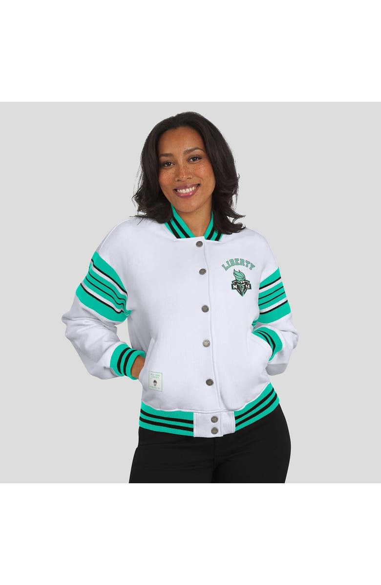 WEAR by Erin Andrews Women's WEAR by Erin Andrews White/Mint New York Liberty Full-Snap Fleece Sweatshirt Jacket, Alternate, color, White