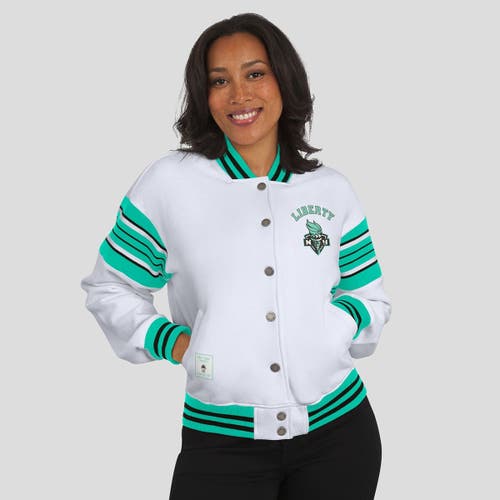 Wear By Erin Andrews Women's White/mint New York Liberty Full-snap Fleece Sweatshirt Jacket In Multi