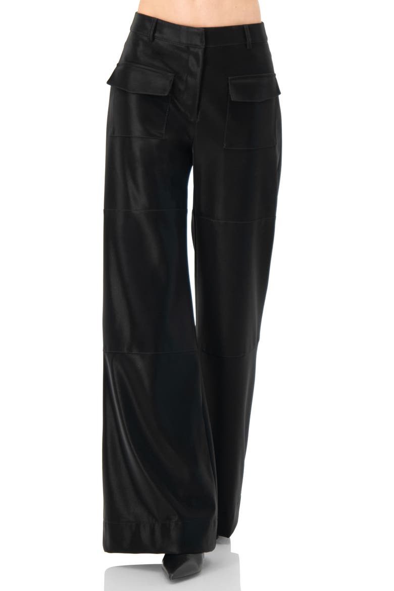 High Shine Semi-Flared Trousers, Main, color, Black