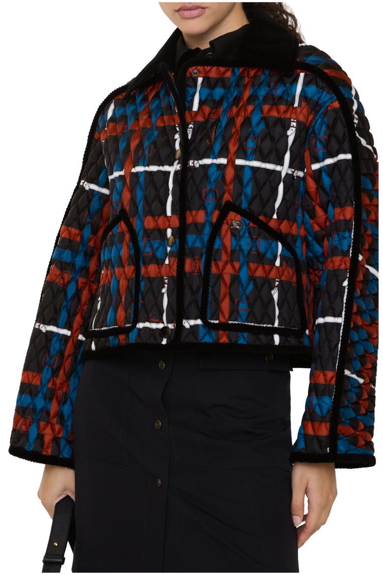 Cropped Belt Check Quilted Floriston Jacket, Main, color, Petrol blue