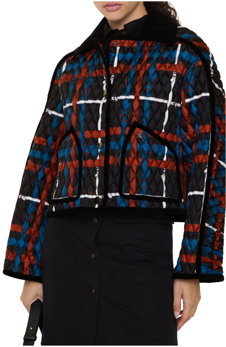 Burberry Cropped Belt Check Quilted Floriston Jacket, Main, color, Petrol Blue