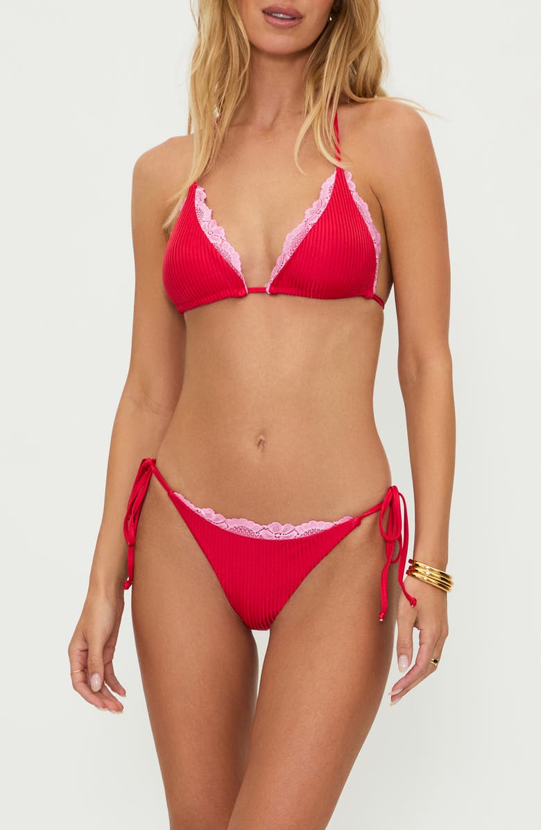 Beach Riot Winona Rib Lace Trim Bikini Top, Main, color, Holly Jolly