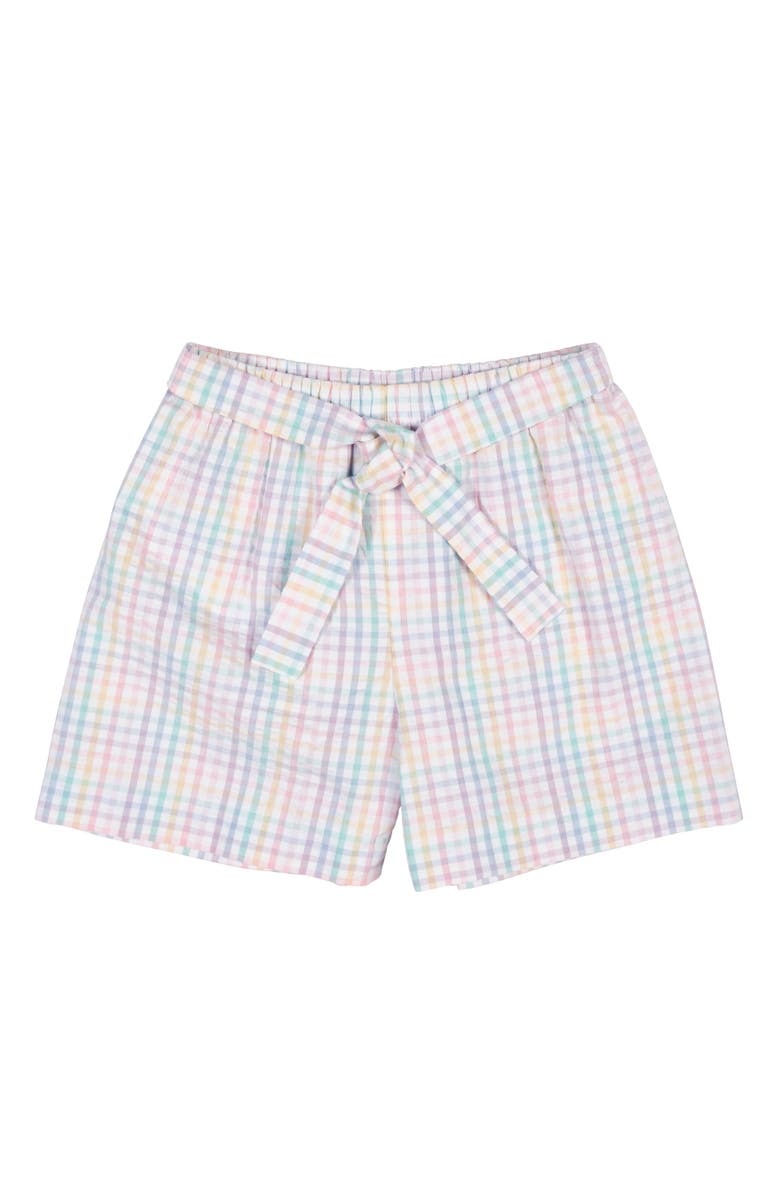 Florence Eiseman Plaid Seersucker Shorts With Waist Tie, Main, color, Multi