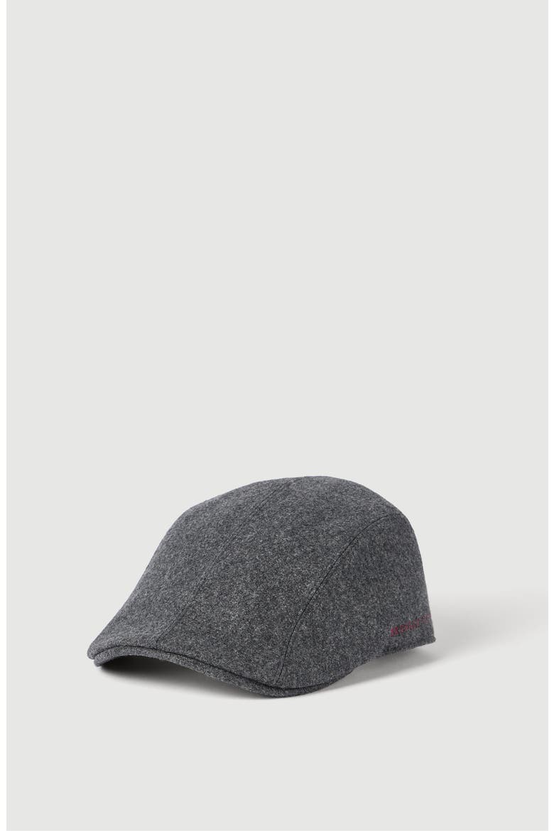 Virgin wool flannel flat cap with embroidered logo, Main, color, Dark Grey