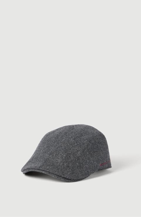 Virgin wool flannel flat cap with embroidered logo