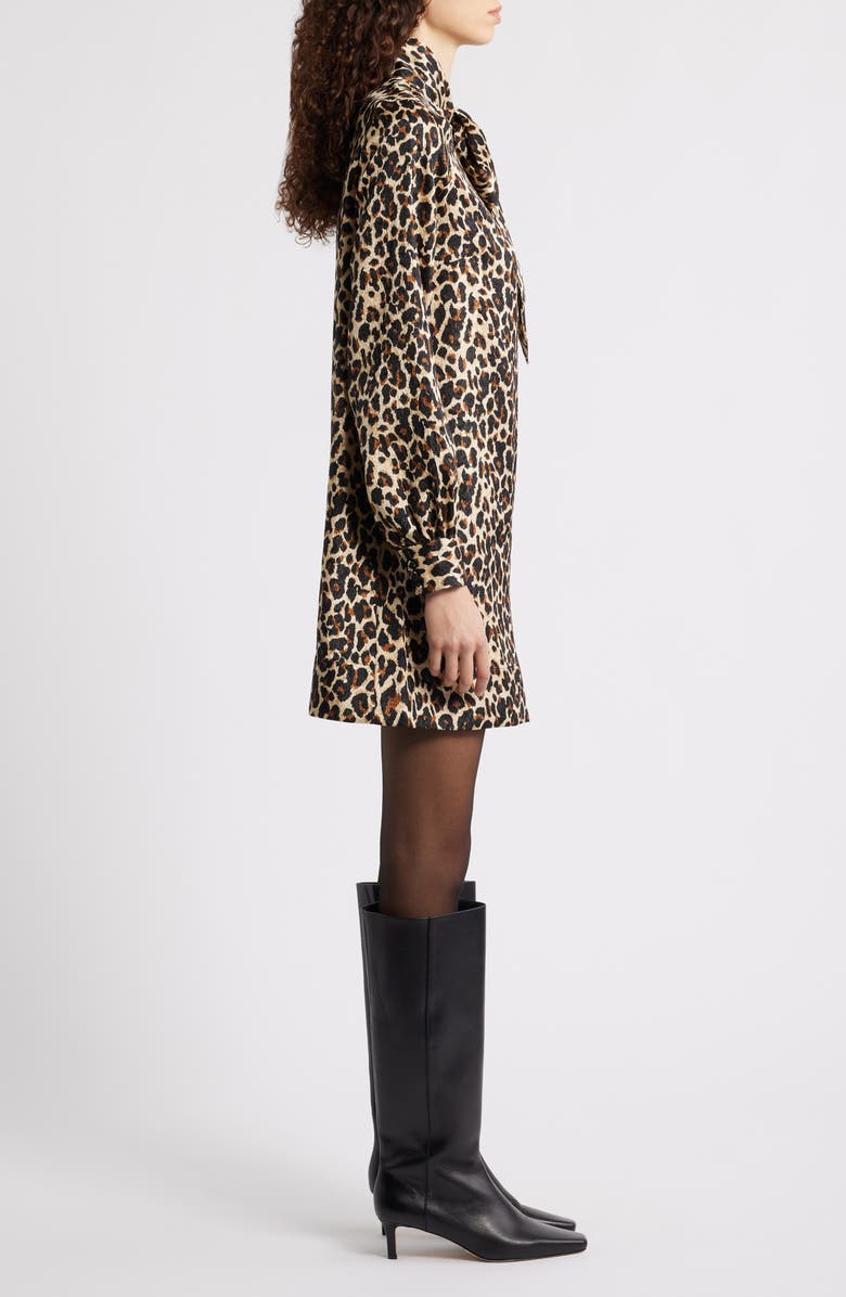 Caslon<sup>®</sup> Leopard Print Long Sleeve Tie Neck Shift Dress, Alternate, color, Tan- Black Sarah Leopard