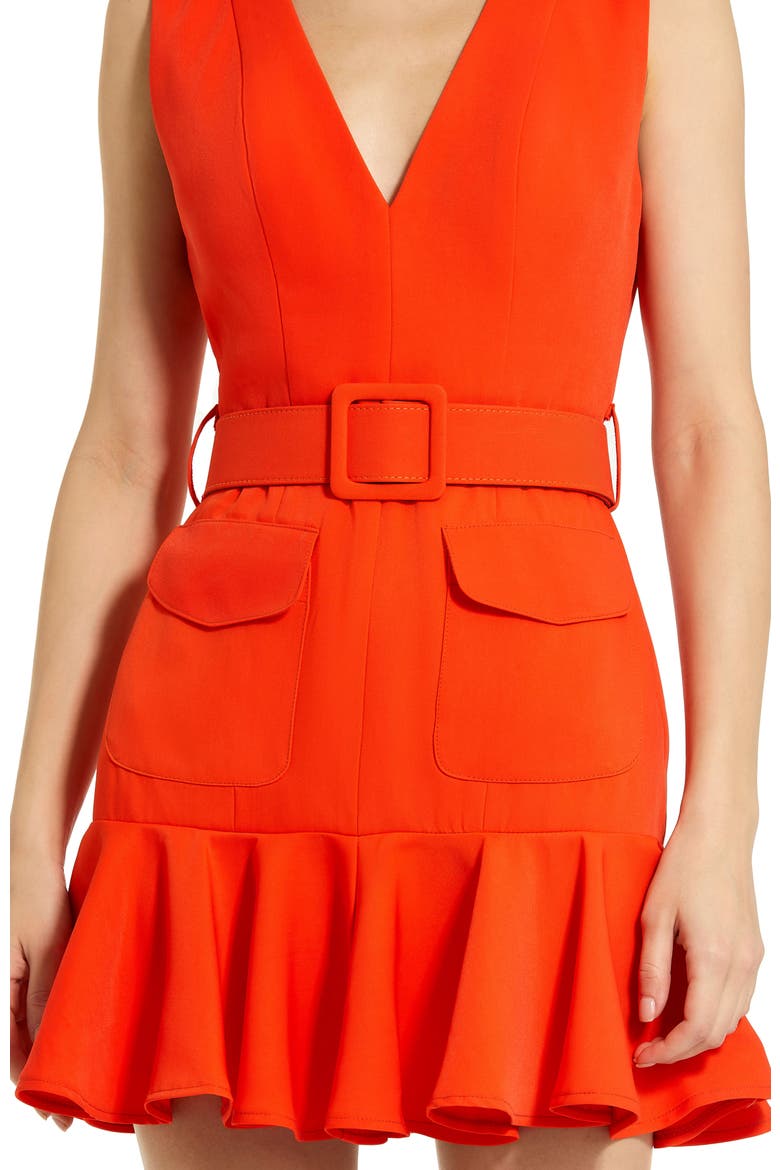 Crepe Sleeveless Belt And Pockets Detail Mini Dress, Alternate, color, Sunset
