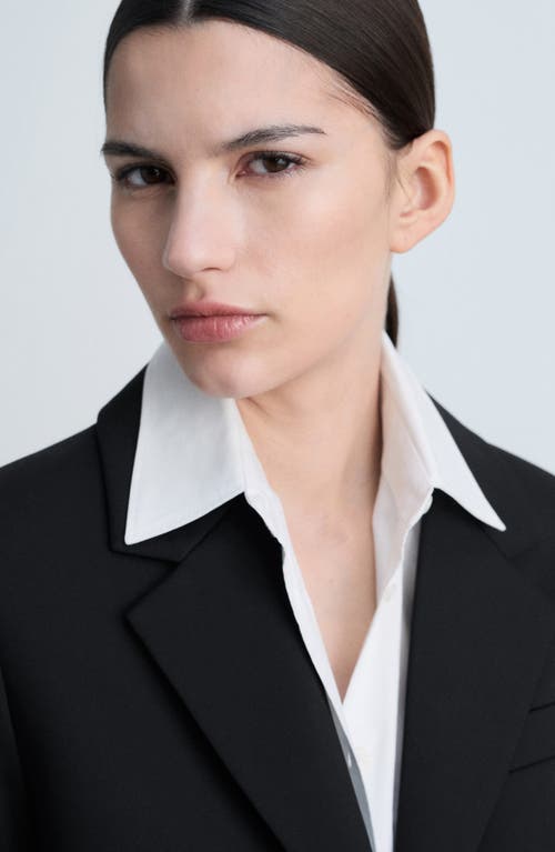 Shop Mango Cotton Blend Longline Blazer In Black