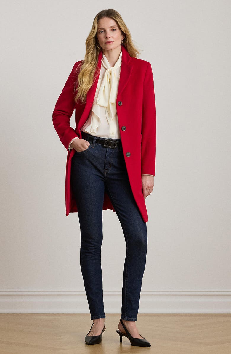 Lauren Ralph Lauren Longline Wool Blend Coat, Alternate, color, Festive Red