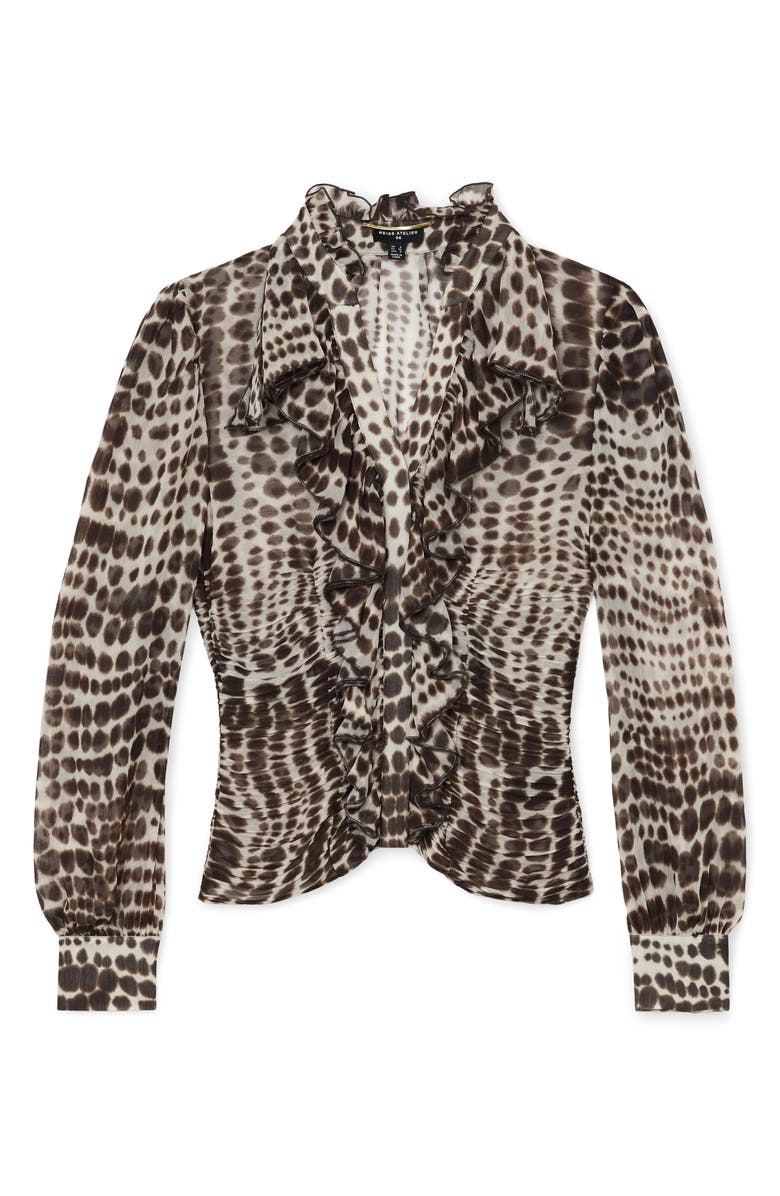 Reiss Laverna Ruched Animal Pattern Top, Alternate, color, Animal Print
