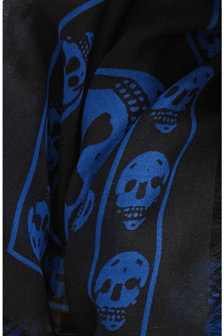 Alexander McQueen Skull Print Modal & Silk Scarf, Alternate, color, BLACK/ OCEAN BLUE