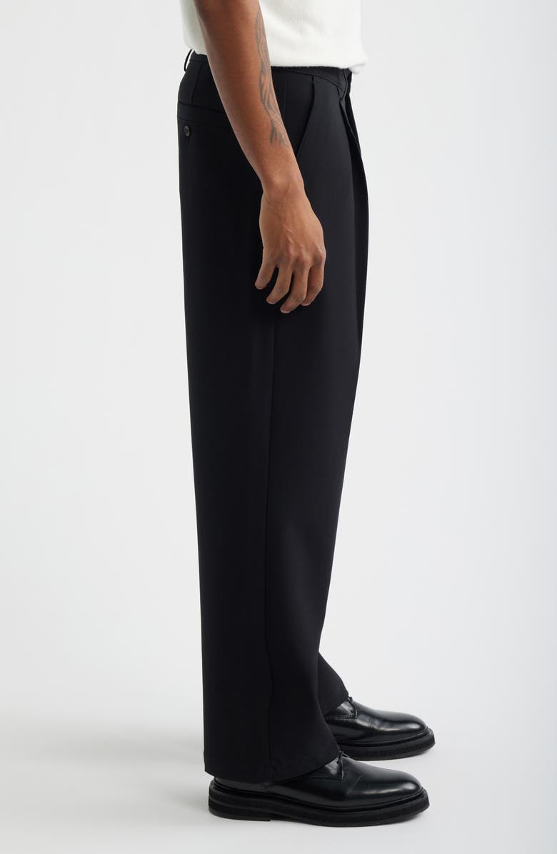 Open Edit Relaxed Pleated Stretch Twill Pants, Alternate, color, Black