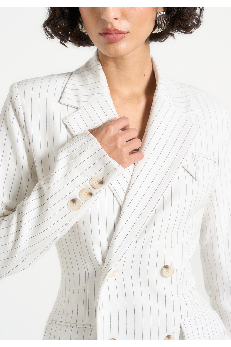 Maia Structured Pinstripe Blazer, Alternate, color, White