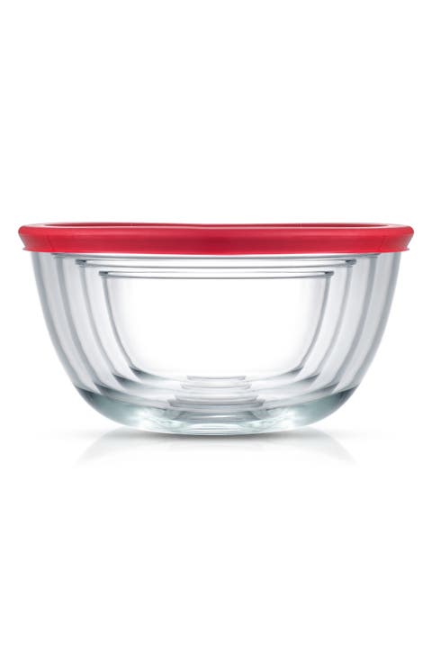 Set of 4 Thick Glass Mixing Bowls with Airtight Lids