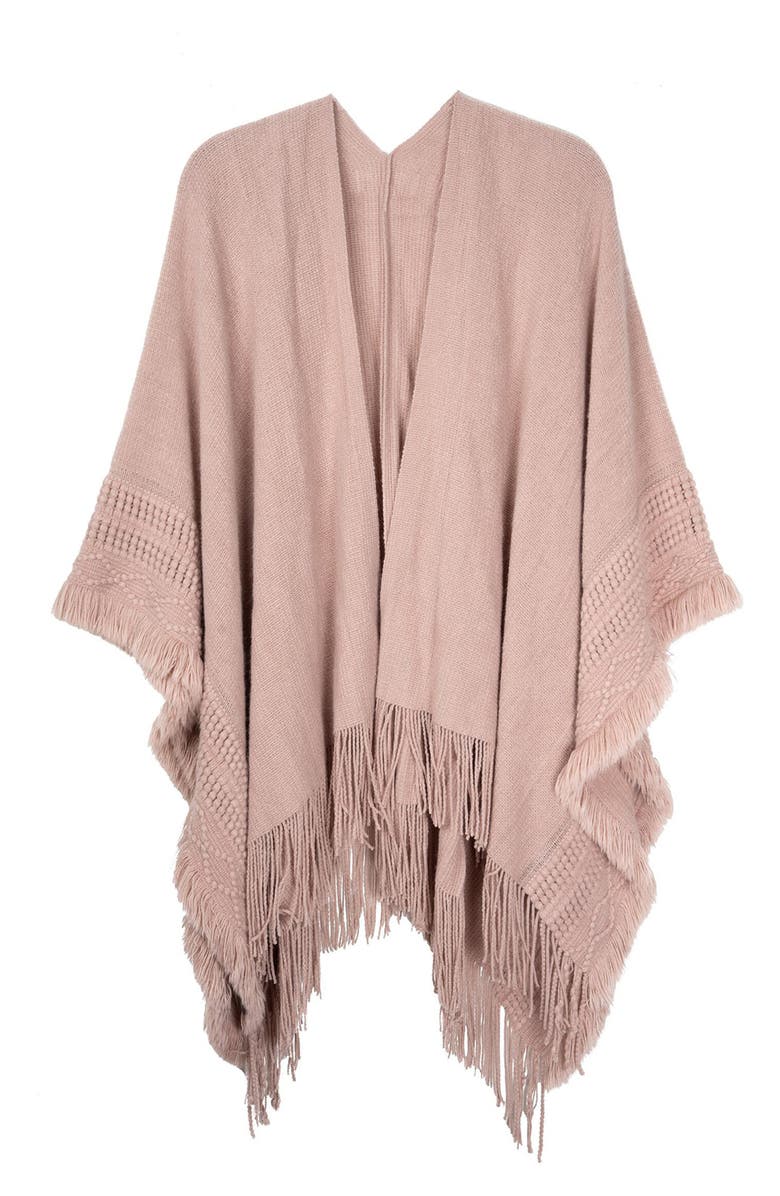 SAACHI Embroidery Fringed Ruana, Alternate, color, Beige