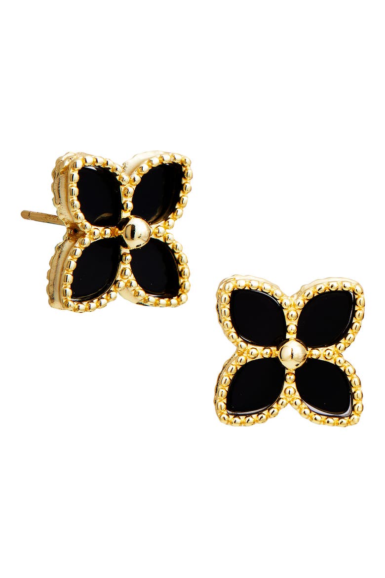 Yellow Gold Vermeil Onyx Flower Stud Earrings, Main, color, BLACK