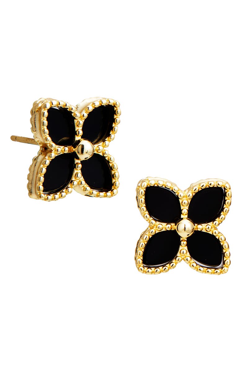 SAVVY CIE JEWELS Yellow Gold Vermeil Onyx Flower Stud Earrings, Main, color, Black