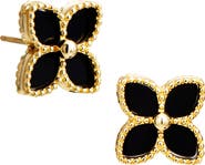 SAVVY CIE JEWELS Yellow Gold Vermeil Onyx Flower Stud Earrings