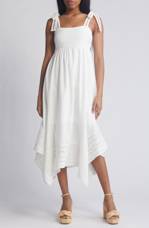 Embroidered Handkerchief Hem Midi Sundress