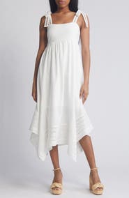 MOON RIVER Embroidered Handkerchief Hem Midi Sundress