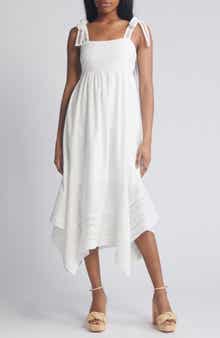 MOON RIVER Embroidered Handkerchief Hem Midi Sundress
