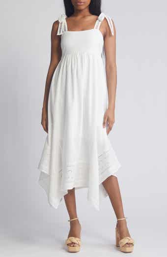MOON RIVER Embroidered Handkerchief Hem Midi Sundress