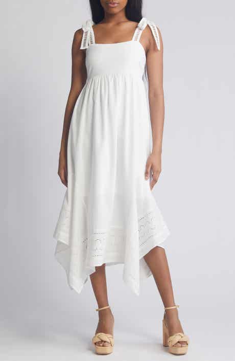 MOON RIVER Embroidered Handkerchief Hem Midi Sundress