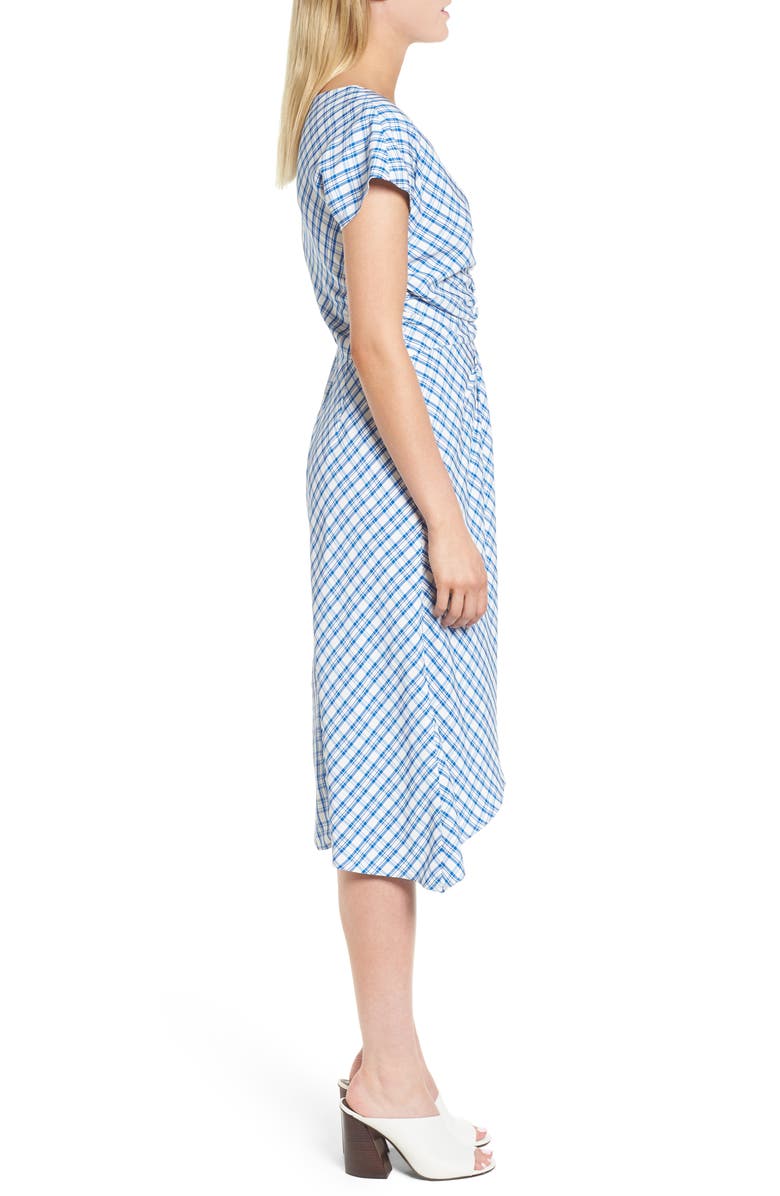 Lewit Ruched Check Midi Dress, Alternate, color, Blue Sodalite Kasie Check