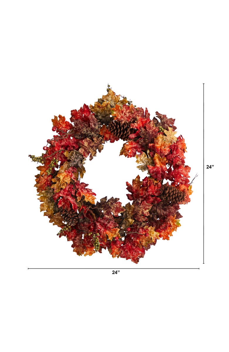 NEARLY NATURAL 24-in Autumn Maple, Berries and Pinecone Fall Artificial Wreath, Alternate, color, Orange