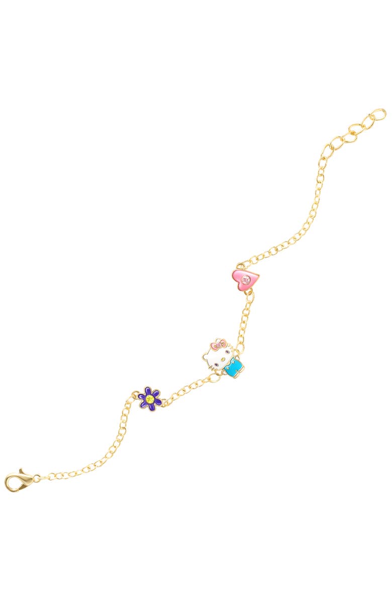 Hello Kitty Silver Plated Bracelet with Flower and Bow Charm Pendants, 6.5 + 1", Alternate, color, Gold