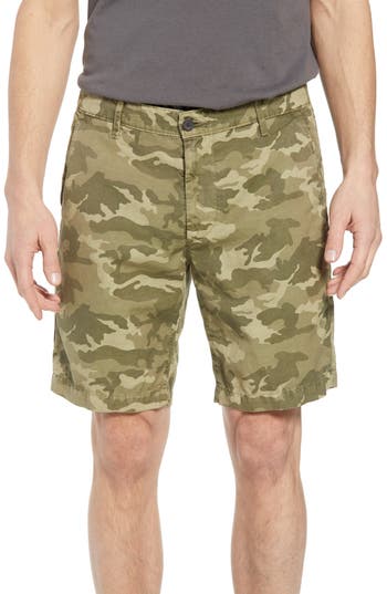 Ag Wanderer Slim Fit Cotton & Linen Shorts In Camo Dry Cypress