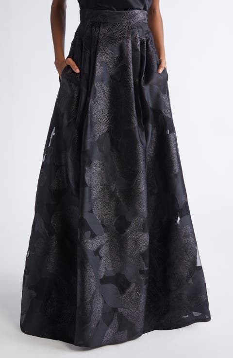Metallic Floral Jacquard Organza Skirt