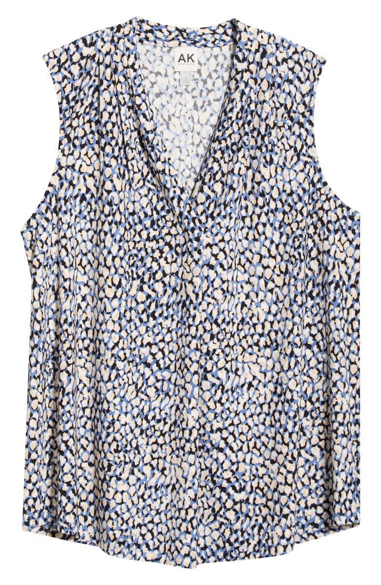 AK ANNE KLEIN Ruffle V-Neck Top, Alternate, color, Blue Jay Multi