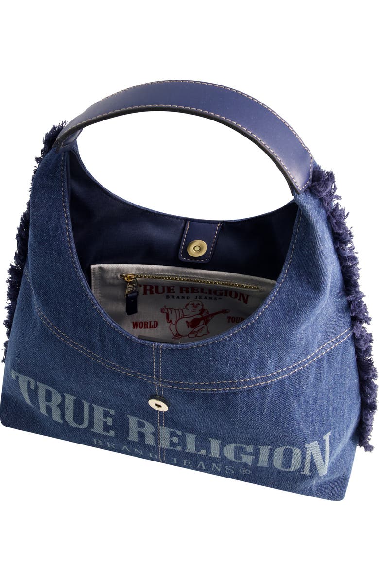 True Religion Frayed Denim Hobo, Alternate, color, Denim