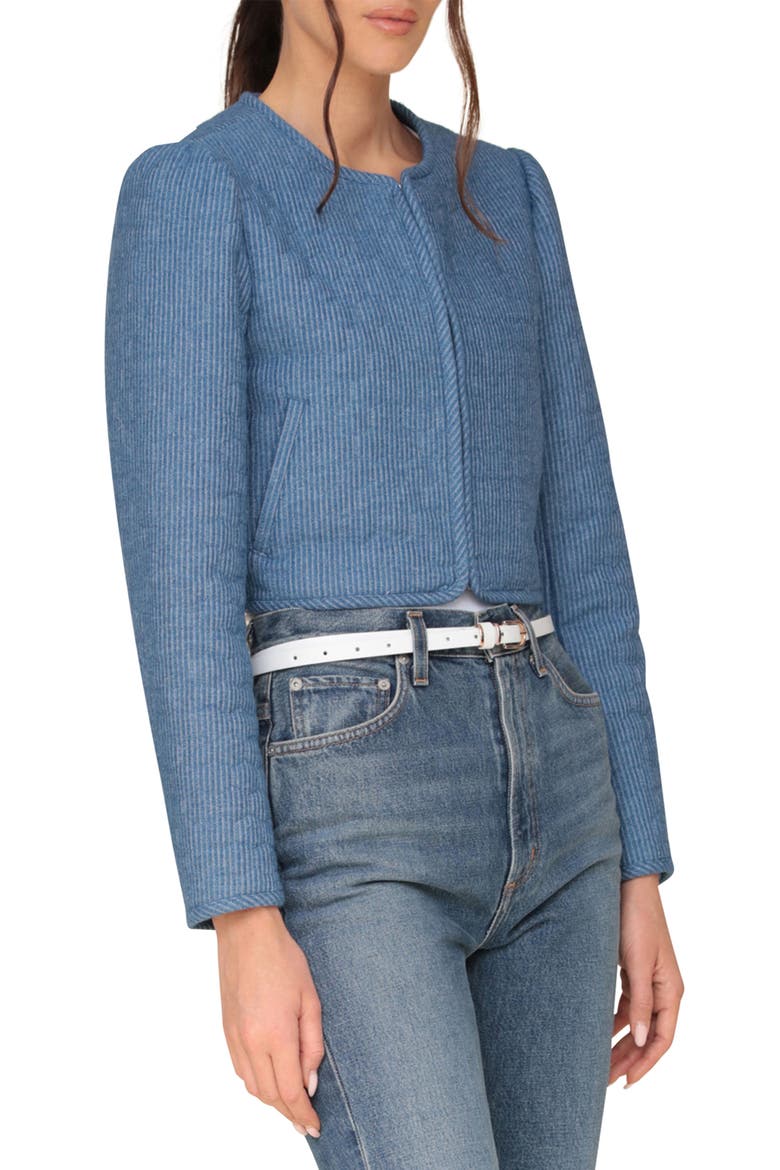 Puff Shoulder Quilted Crop Jacket, Alternate, color, MEDIUM BLUE